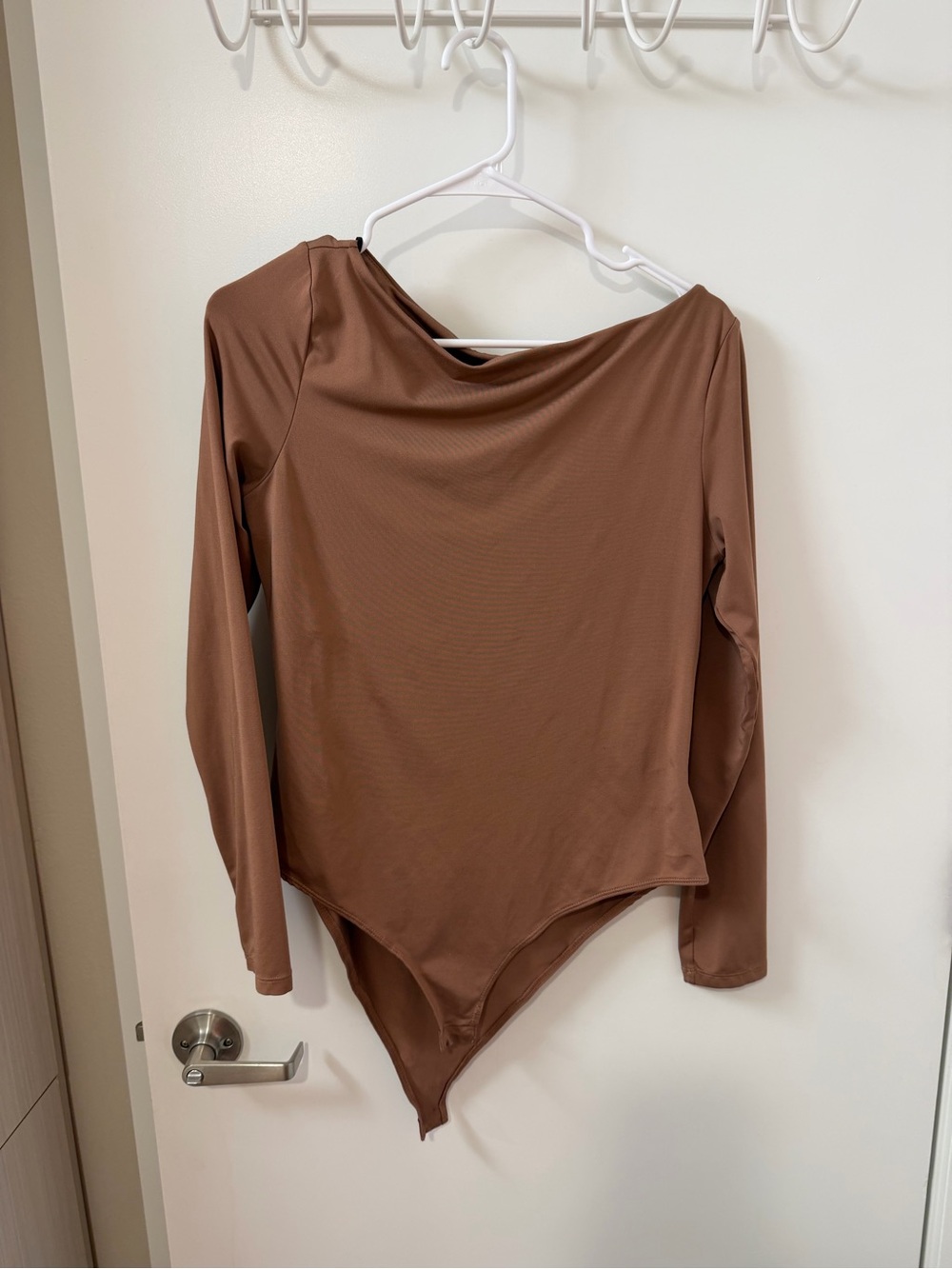 H&M Brown Long Sleeve Draped Neck Bodysuit